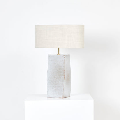 Rectangular Ceramic Lamp in White on Brown Clay Table Lamps