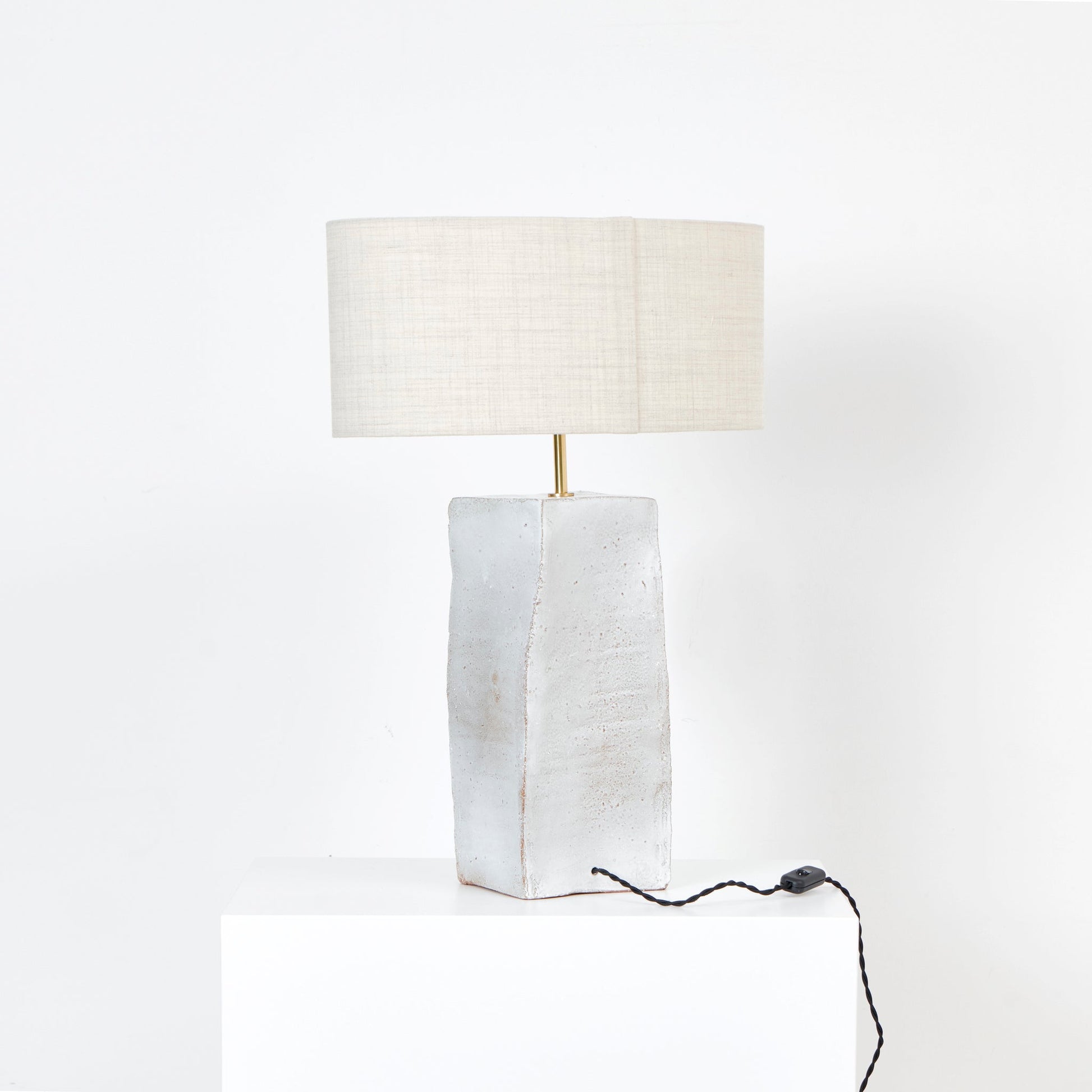 Rectangular Ceramic Lamp in White on Brown Clay Table Lamps
