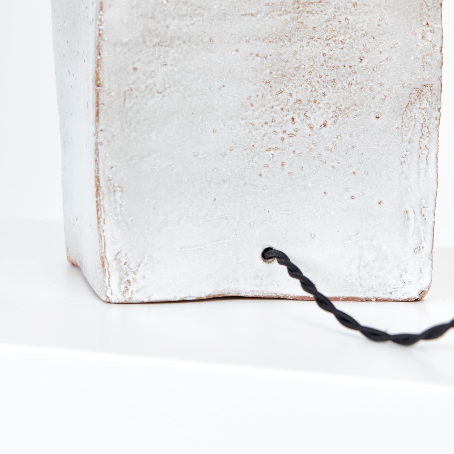 Rectangular Ceramic Lamp in White on Brown Clay Table Lamps