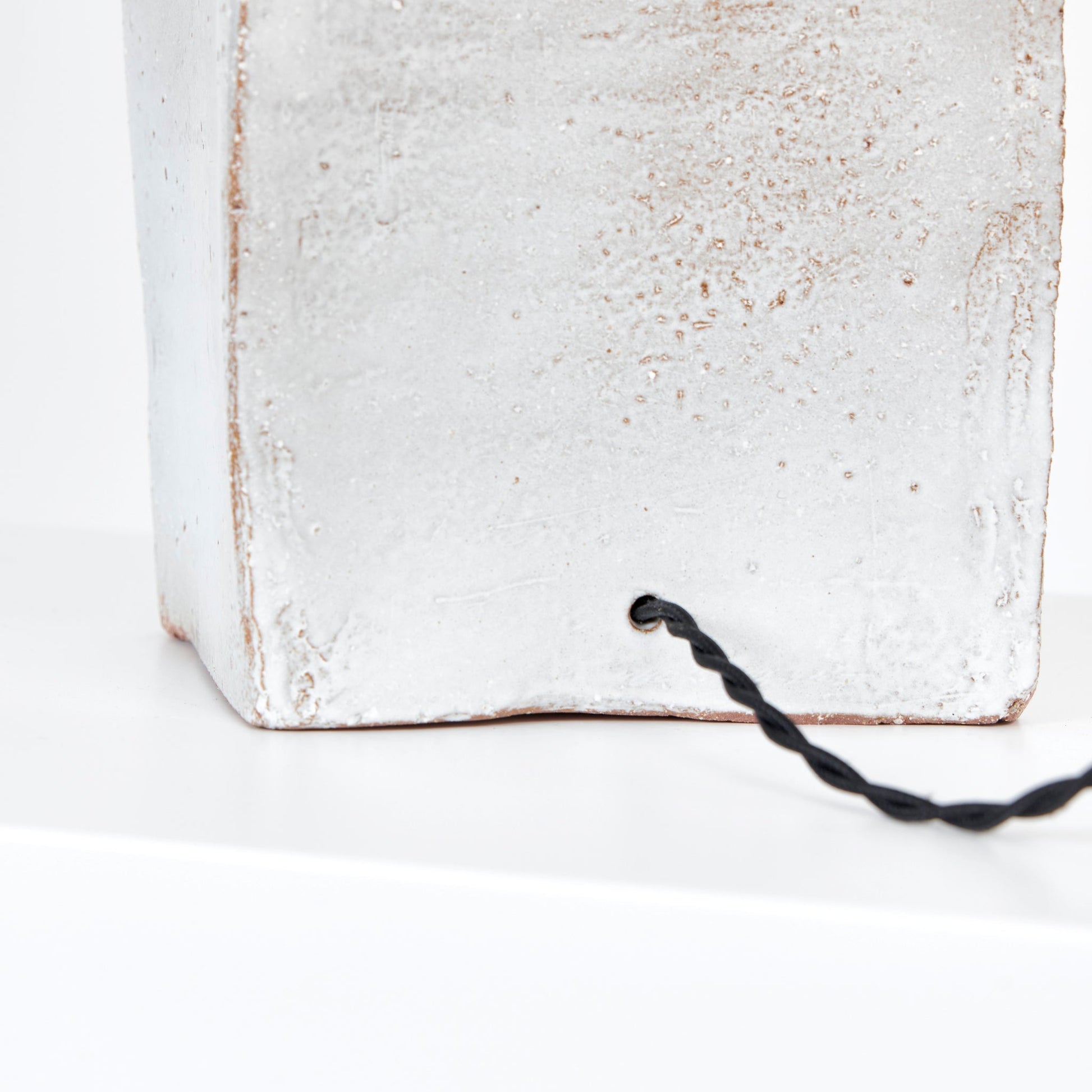 Rectangular Ceramic Lamp in White on Brown Clay Table Lamps