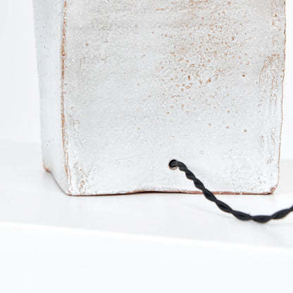 Rectangular Ceramic Lamp in White on Brown Clay Table Lamps