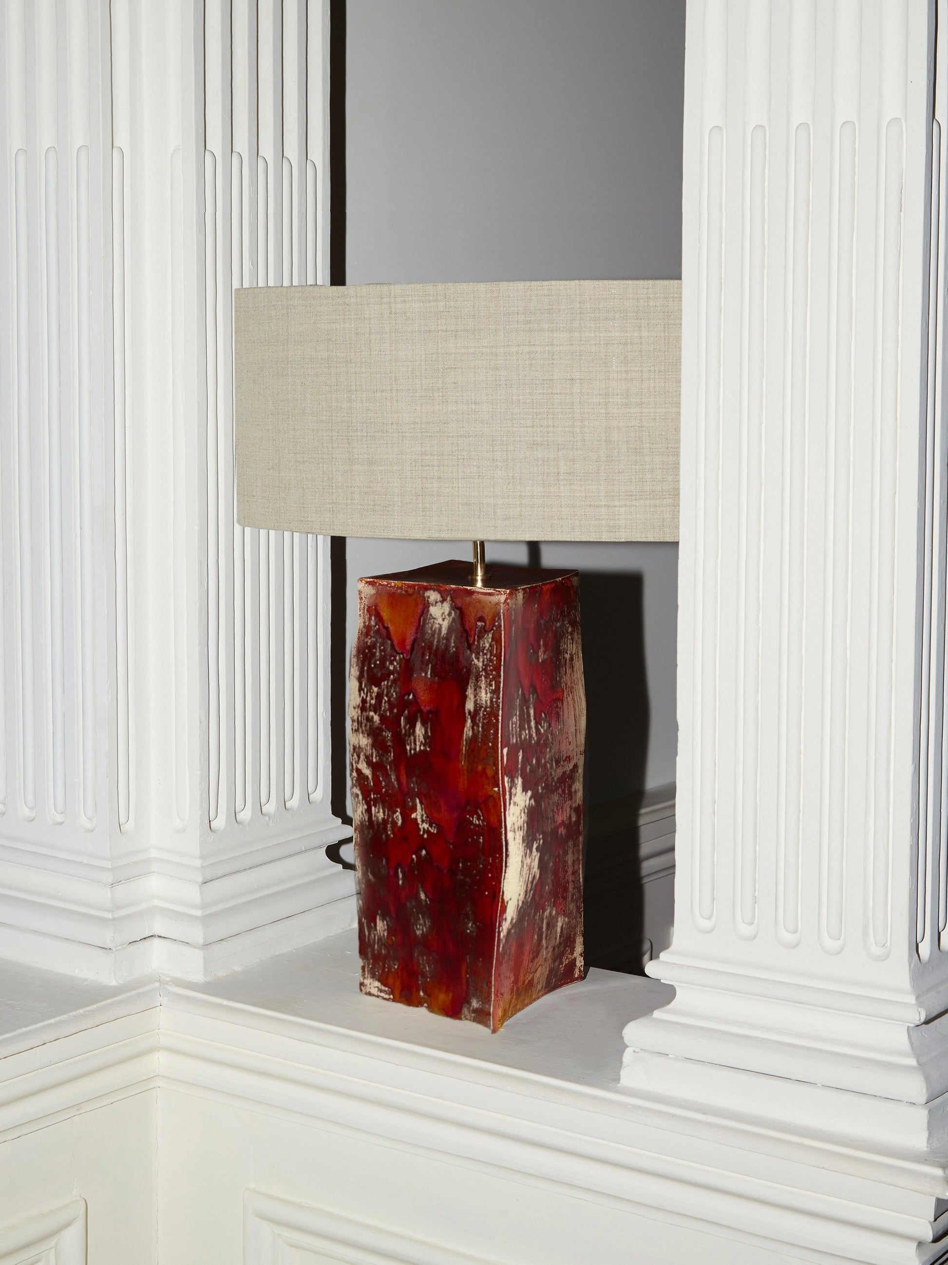 Rectangular Ceramic Lamp in Burnt Red Table Lamps