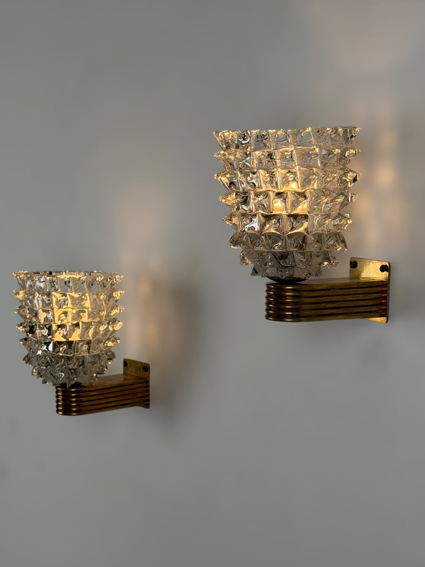 Pair of "Rostrato" Murano Glass Wall Sconces by Ercole Barovier for Barovier & Toso, 1940s Sconces