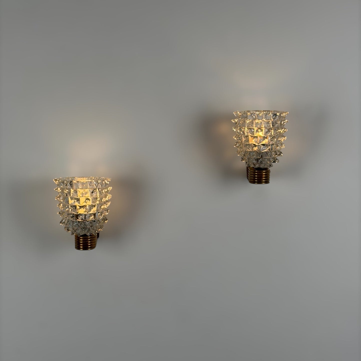 Pair of "Rostrato" Murano Glass Wall Sconces by Ercole Barovier for Barovier & Toso, 1940s Sconces