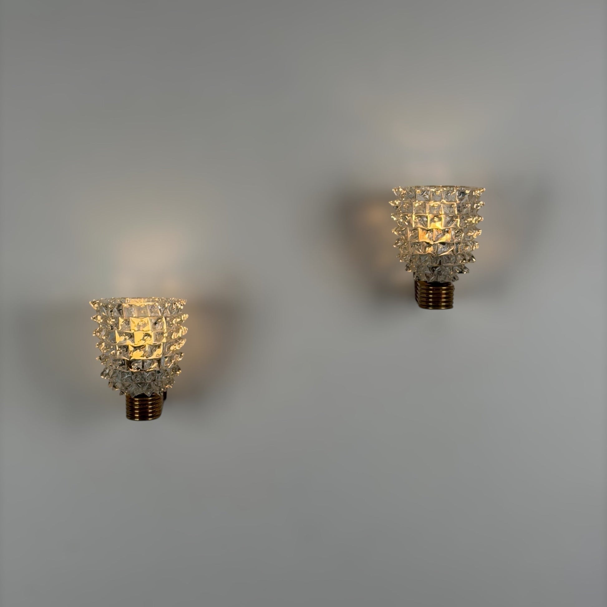 Pair of "Rostrato" Murano Glass Wall Sconces by Ercole Barovier for Barovier & Toso, 1940s Sconces