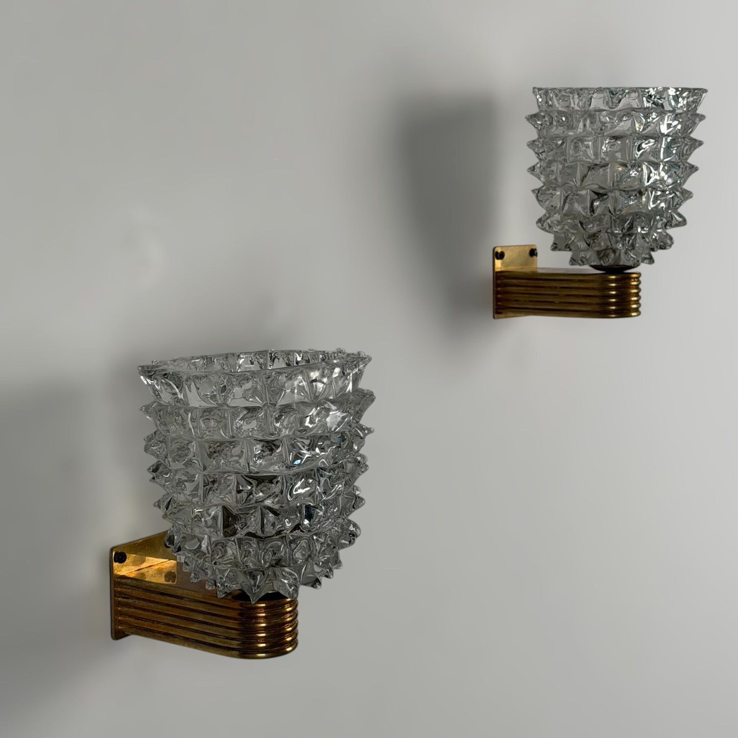 Pair of "Rostrato" Murano Glass Wall Sconces by Ercole Barovier for Barovier & Toso, 1940s Sconces