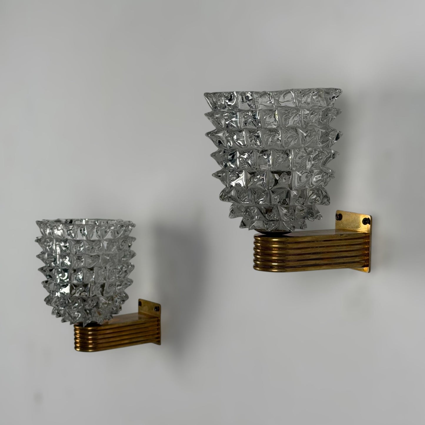 Pair of "Rostrato" Murano Glass Wall Sconces by Ercole Barovier for Barovier & Toso, 1940s Sconces