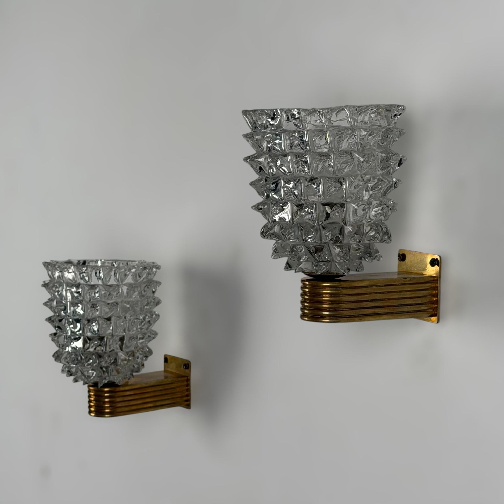 Pair of "Rostrato" Murano Glass Wall Sconces by Ercole Barovier for Barovier & Toso, 1940s Sconces