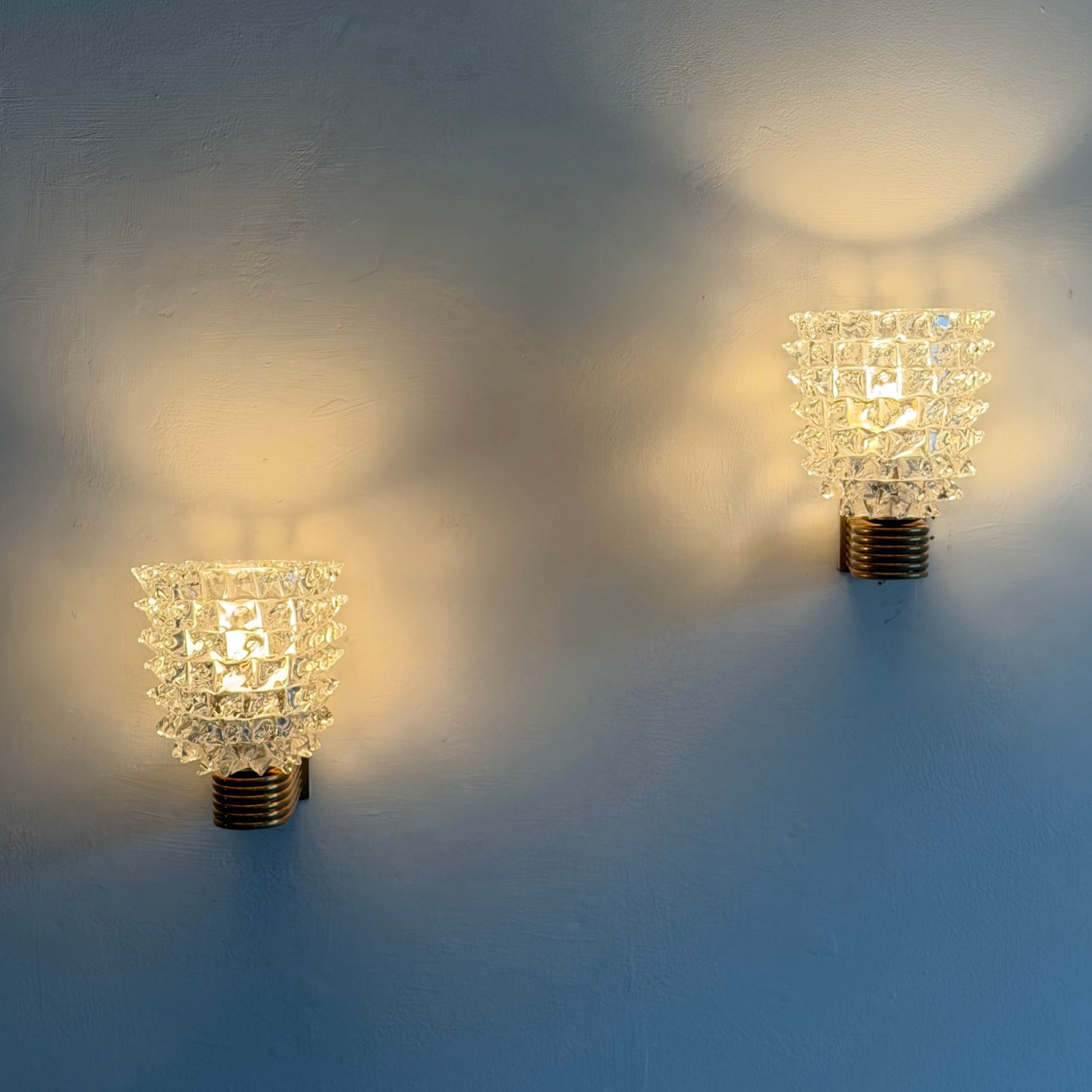 Pair of "Rostrato" Murano Glass Wall Sconces by Ercole Barovier for Barovier & Toso, 1940s Sconces