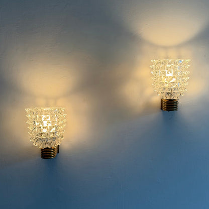 Pair of "Rostrato" Murano Glass Wall Sconces by Ercole Barovier for Barovier & Toso, 1940s Sconces