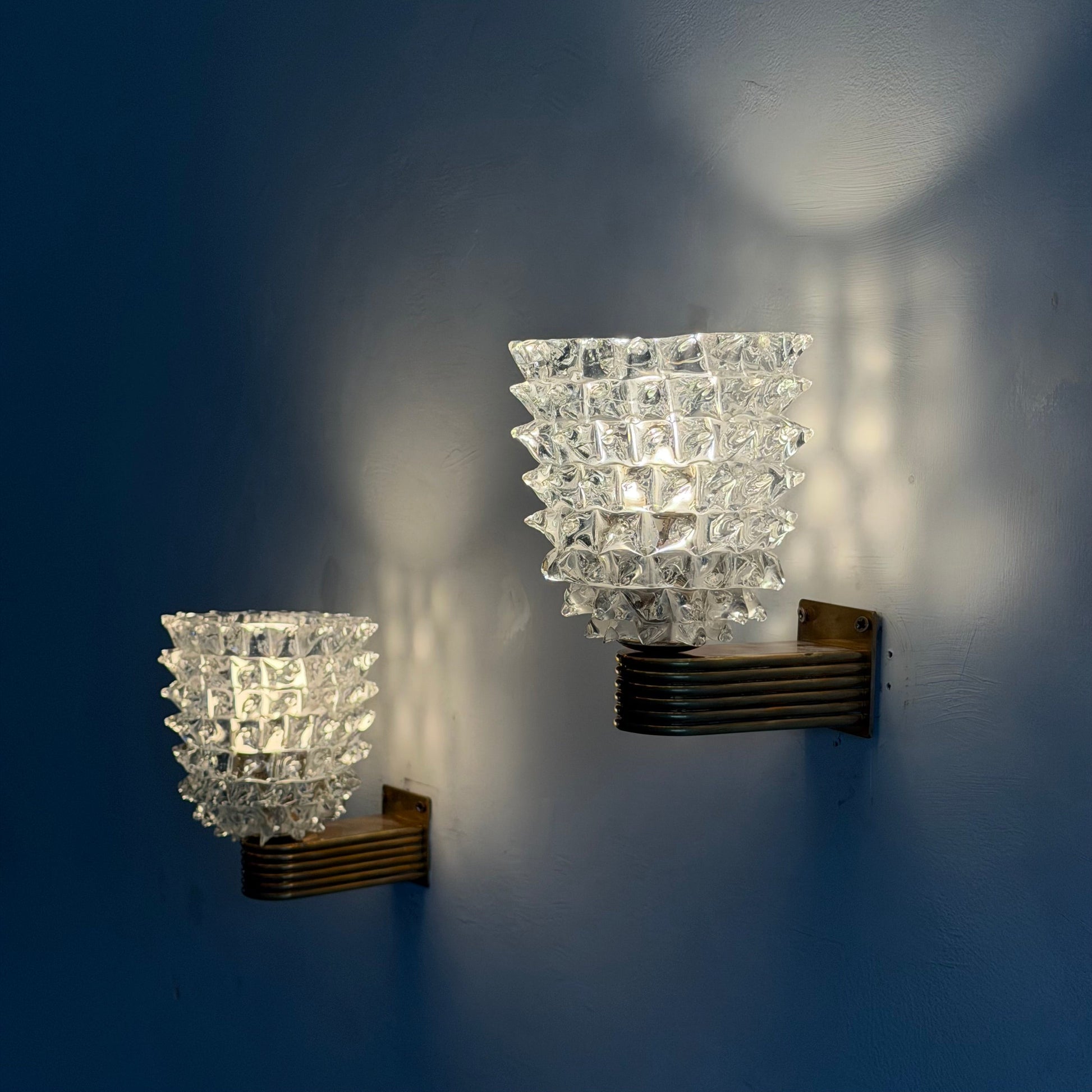 Pair of "Rostrato" Murano Glass Wall Sconces by Ercole Barovier for Barovier & Toso, 1940s Sconces