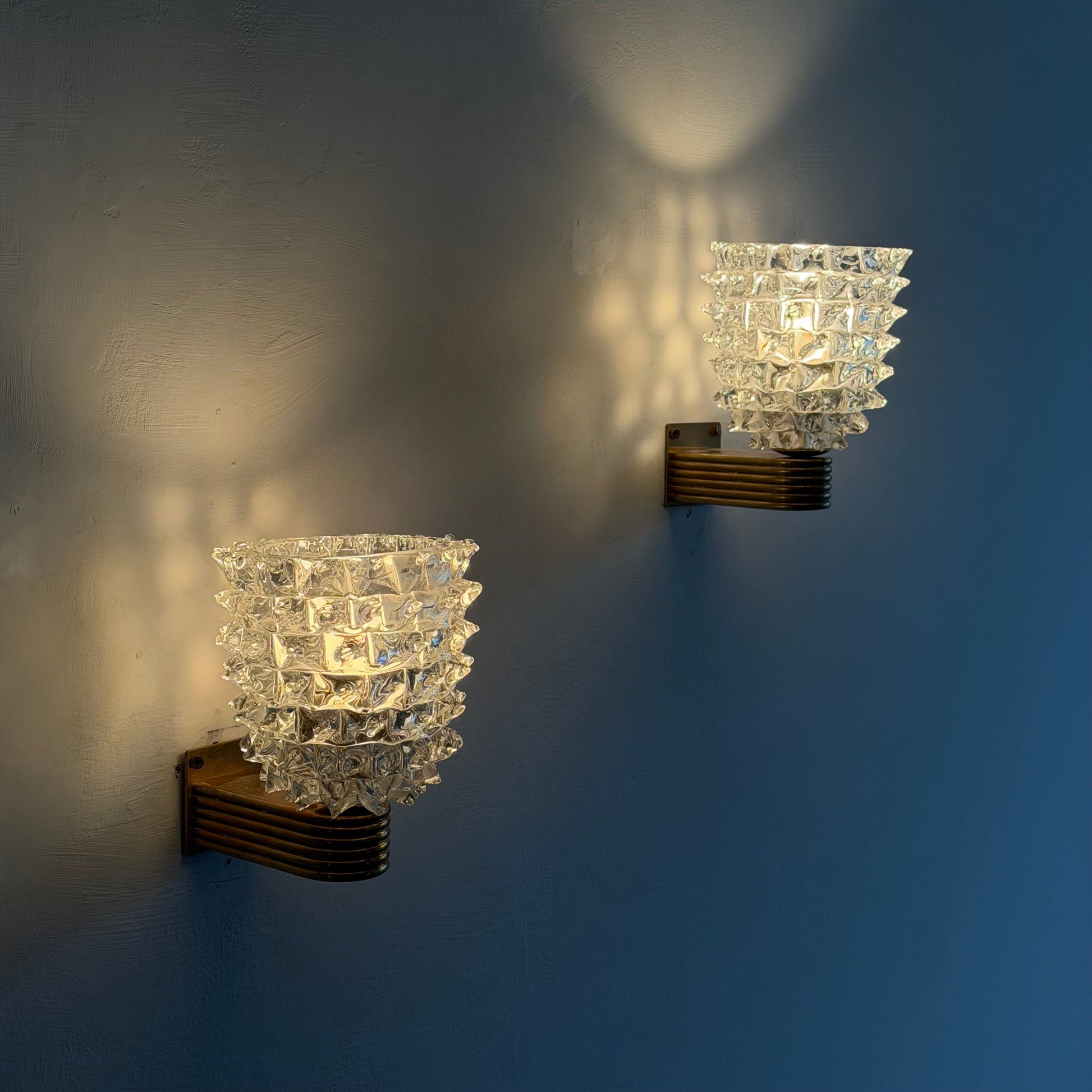 Pair of "Rostrato" Murano Glass Wall Sconces by Ercole Barovier for Barovier & Toso, 1940s Sconces