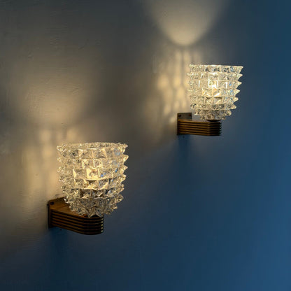 Pair of "Rostrato" Murano Glass Wall Sconces by Ercole Barovier for Barovier & Toso, 1940s Sconces