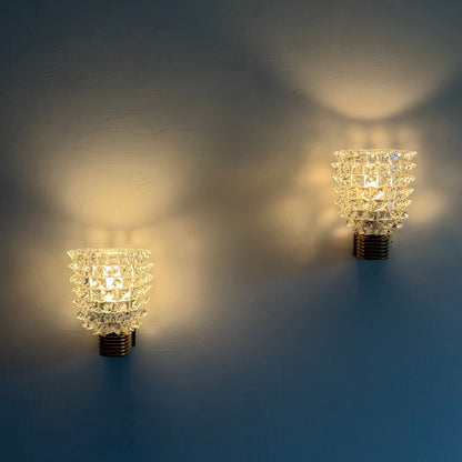Pair of "Rostrato" Murano Glass Wall Sconces by Ercole Barovier for Barovier & Toso, 1940s Sconces