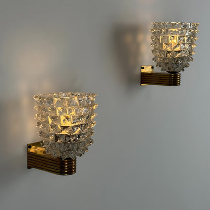 Pair of "Rostrato" Murano Glass Wall Sconces by Ercole Barovier for Barovier & Toso, 1940s Sconces