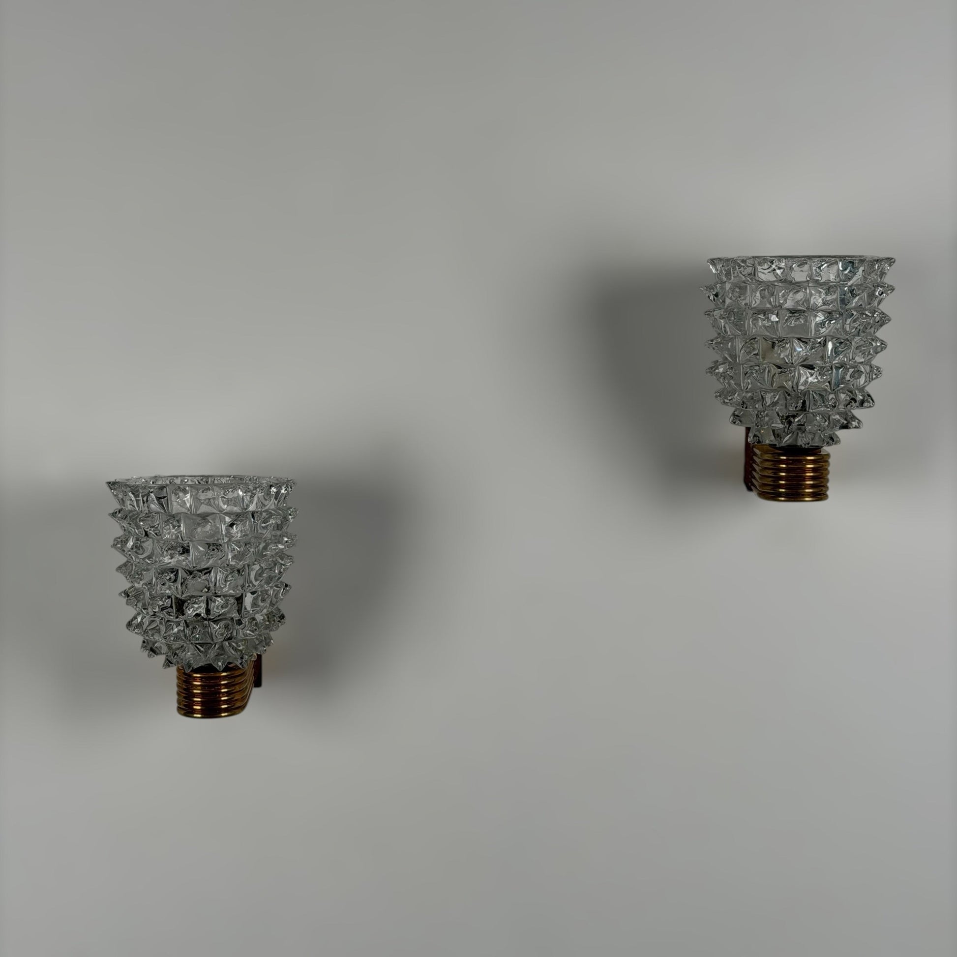 Pair of "Rostrato" Murano Glass Wall Sconces by Ercole Barovier for Barovier & Toso, 1940s Sconces