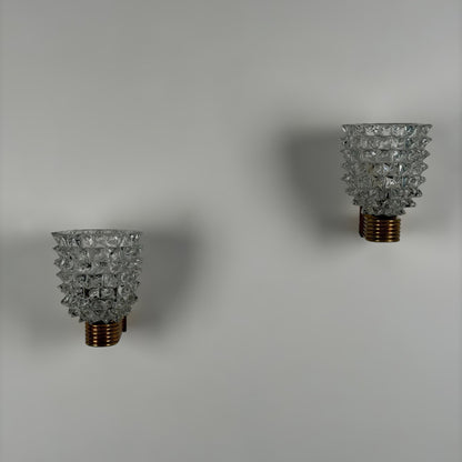 Pair of "Rostrato" Murano Glass Wall Sconces by Ercole Barovier for Barovier & Toso, 1940s Sconces