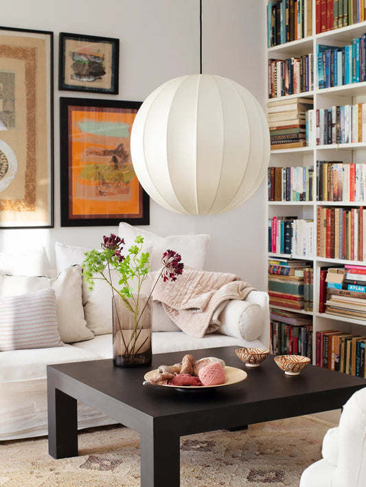 Round Extra Large Lampshade in Off-White Silk Lamp Shades