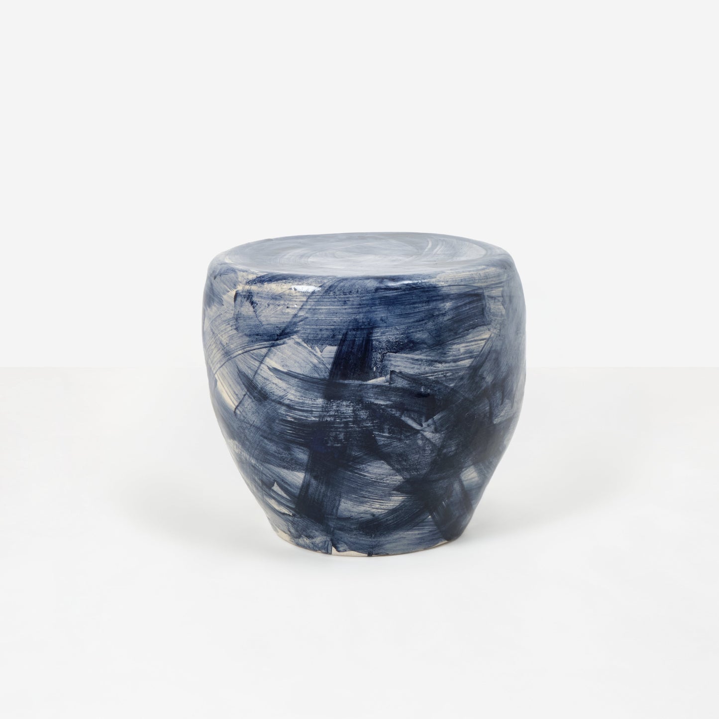 Rounded Medium Ceramic Side Table in Brushed Navy End Tables