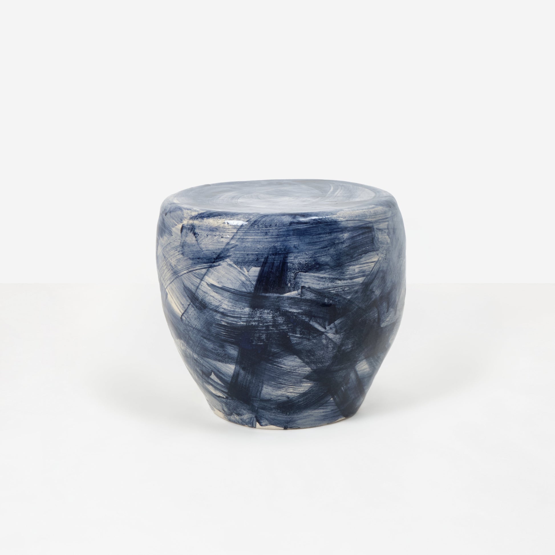 Rounded Medium Ceramic Side Table in Brushed Navy End Tables