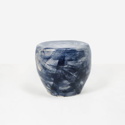 Rounded Medium Ceramic Side Table in Brushed Navy End Tables