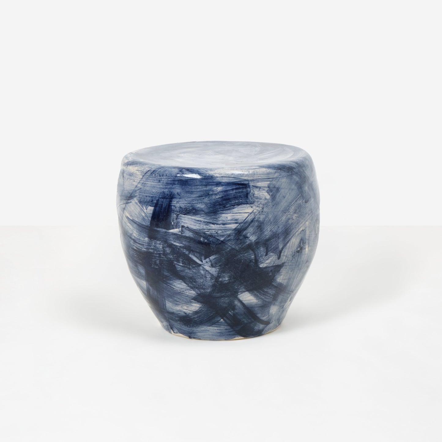 Rounded Medium Ceramic Side Table in Brushed Navy End Tables