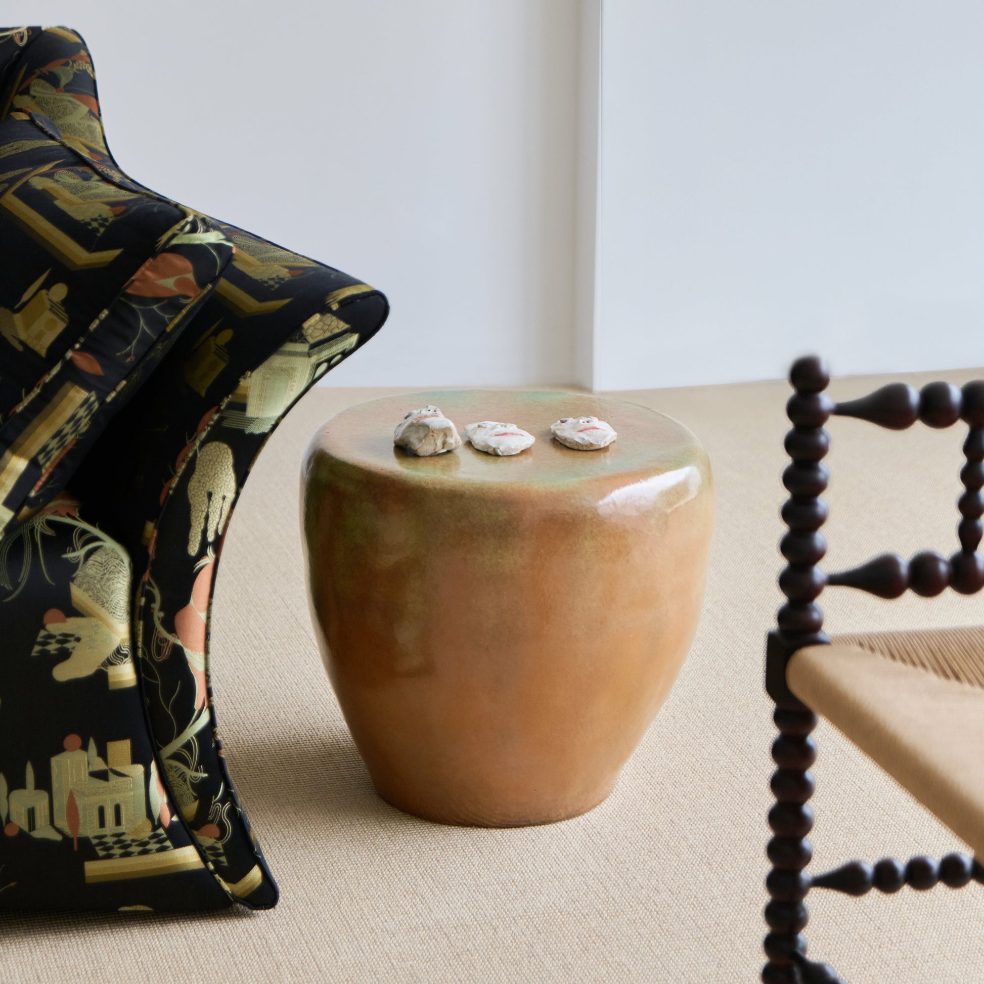 Rounded Medium Ceramic Side Table in Green Sand End Tables