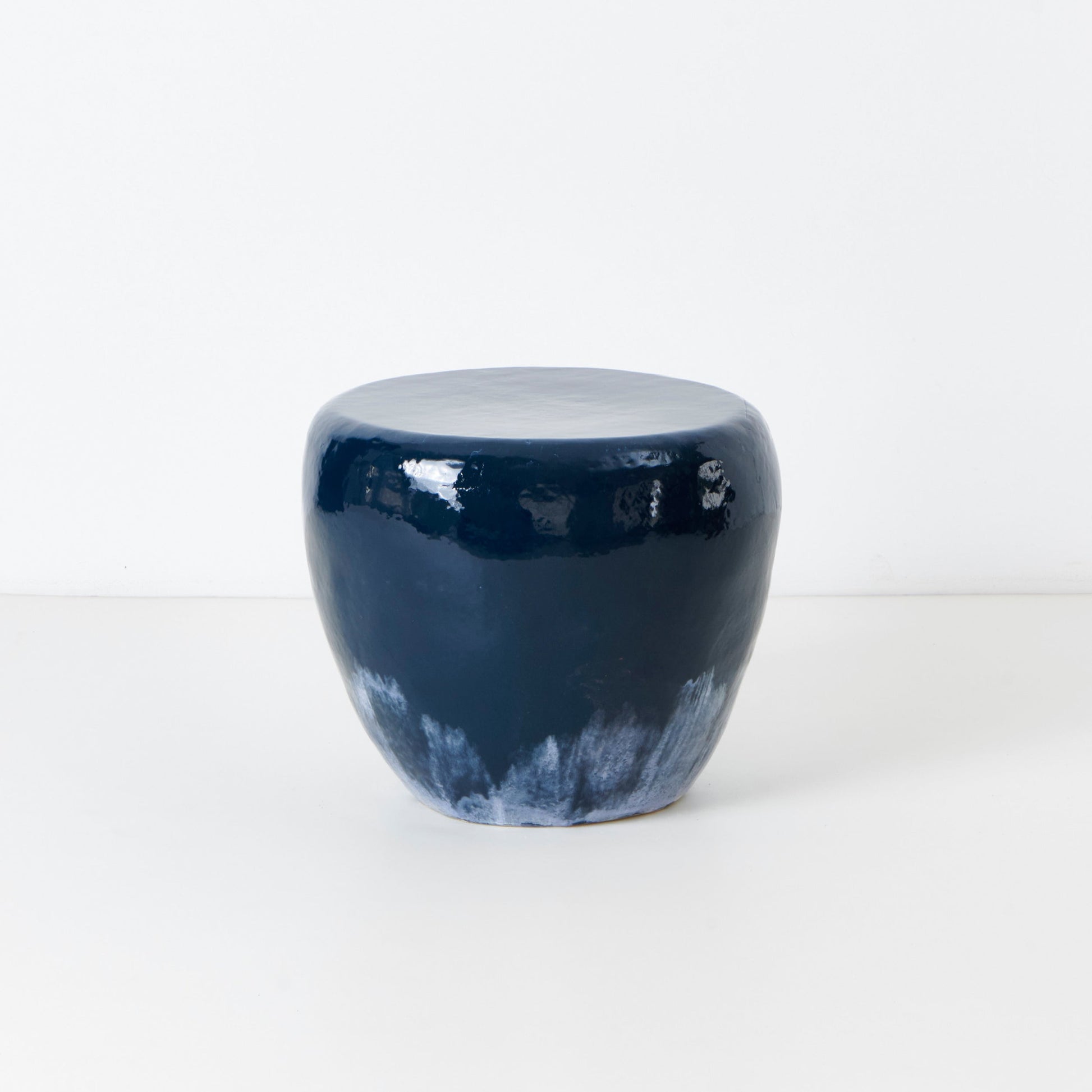 Rounded Medium Ceramic Side Table in Navy with Brushed White End Tables