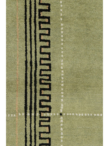 Rug & Kilim's Art Deco Rug in Green with Black Geometric Patterns Rugs