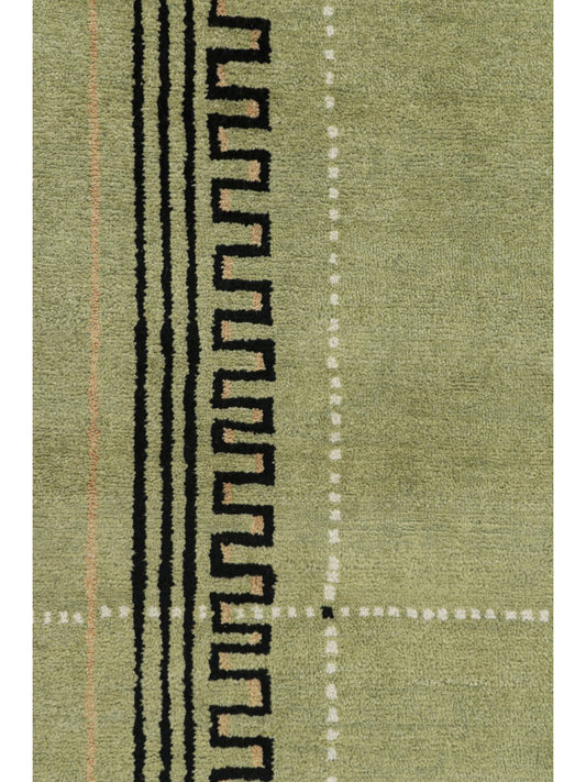 Rug & Kilim's Art Deco Rug in Green with Black Geometric Patterns Rugs