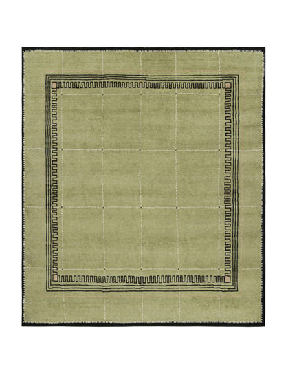 Rug & Kilim's Art Deco Rug in Green with Black Geometric Patterns Rugs