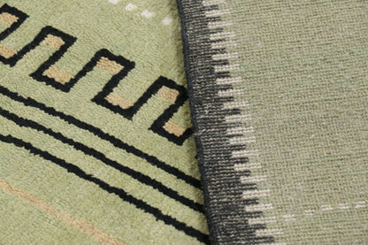 Rug & Kilim's Art Deco Rug in Green with Black Geometric Patterns Rugs