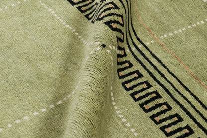 Rug & Kilim's Art Deco Rug in Green with Black Geometric Patterns Rugs