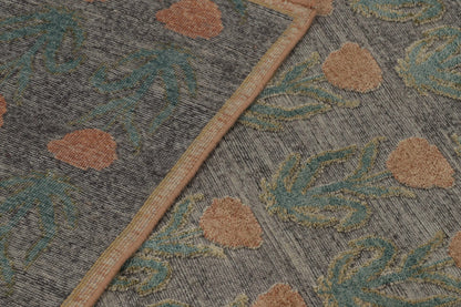 Rug & Kilim's Block Print Rug Design in Gray with Rust and Green Floral Motifs Rugs