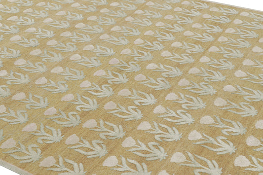 Rug & Kilim's Block Print Rug Design with Pink and Green Floral Patterns Rugs