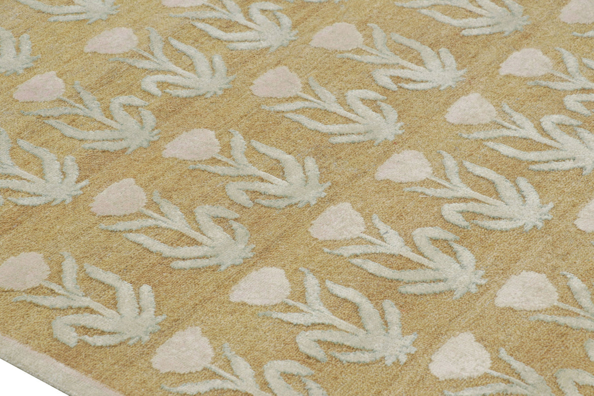 Rug & Kilim's Block Print Rug Design with Pink and Green Floral ...