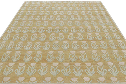 Rug & Kilim's Block Print Rug Design with Pink and Green Floral Patterns Rugs