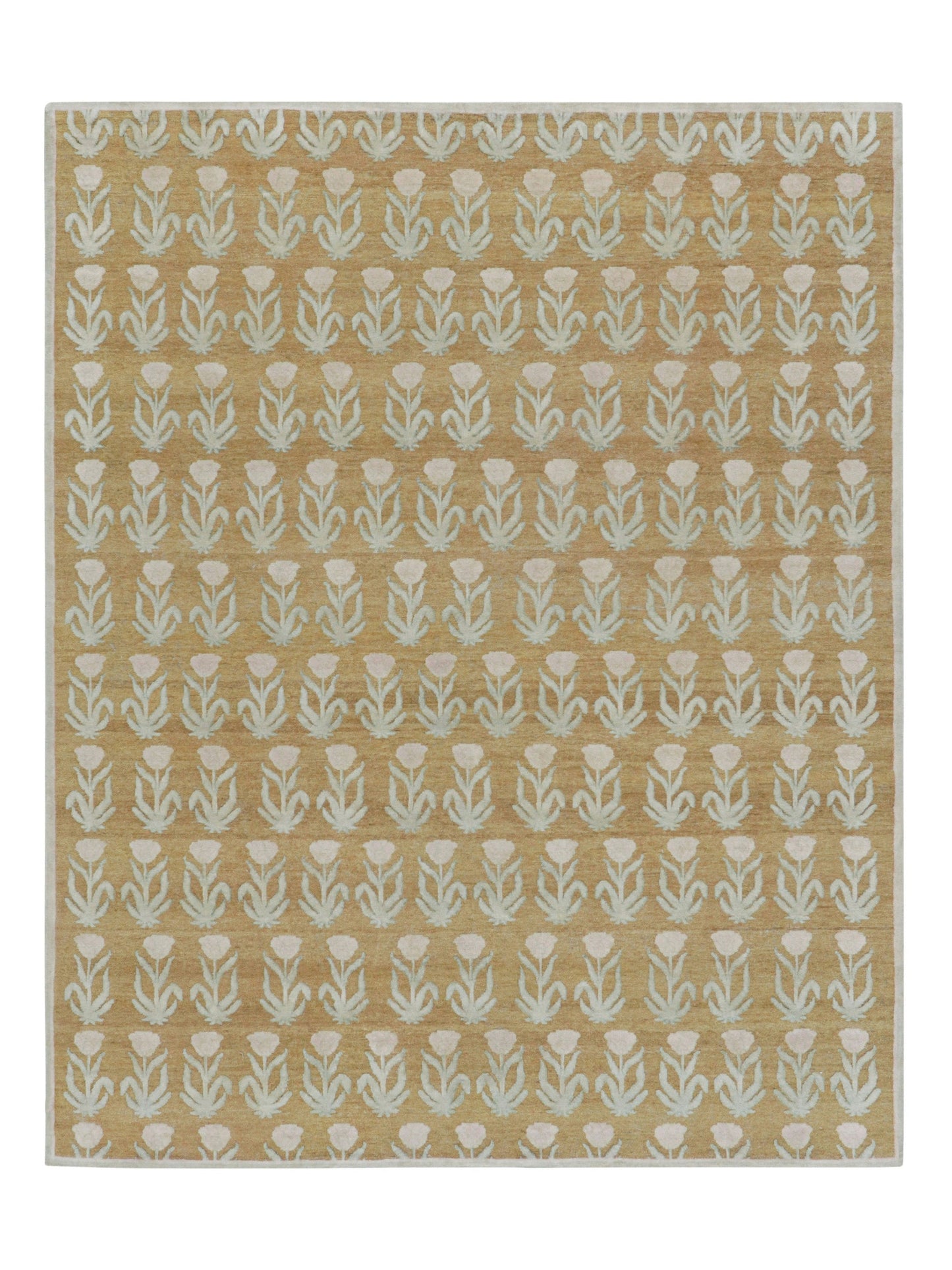 Rug & Kilim's Block Print Rug Design with Pink and Green Floral Patterns Rugs