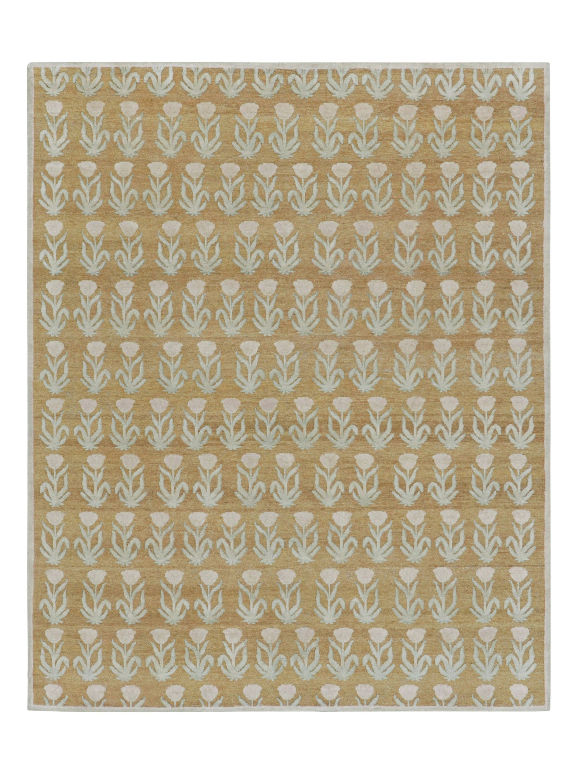 Rug & Kilim's Block Print Rug Design with Pink and Green Floral Patterns Rugs