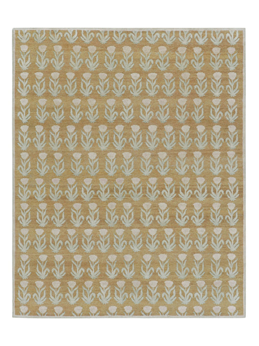 Rug & Kilim's Block Print Rug Design with Pink and Green Floral Patterns Rugs