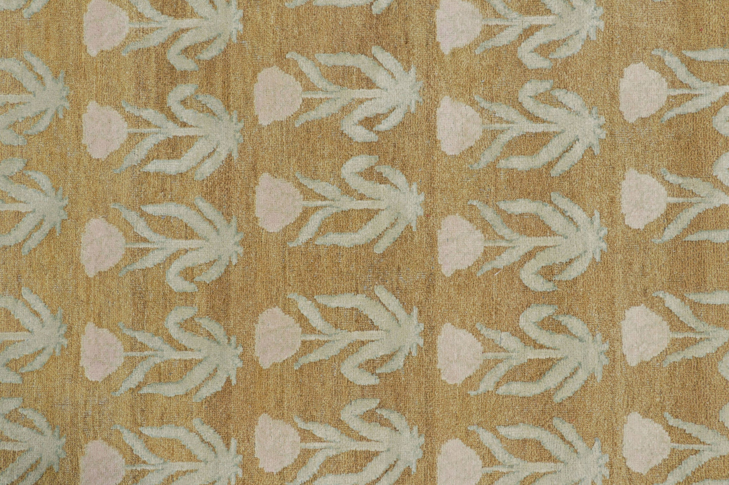 Rug & Kilim's Block Print Rug Design with Pink and Green Floral Patterns Rugs