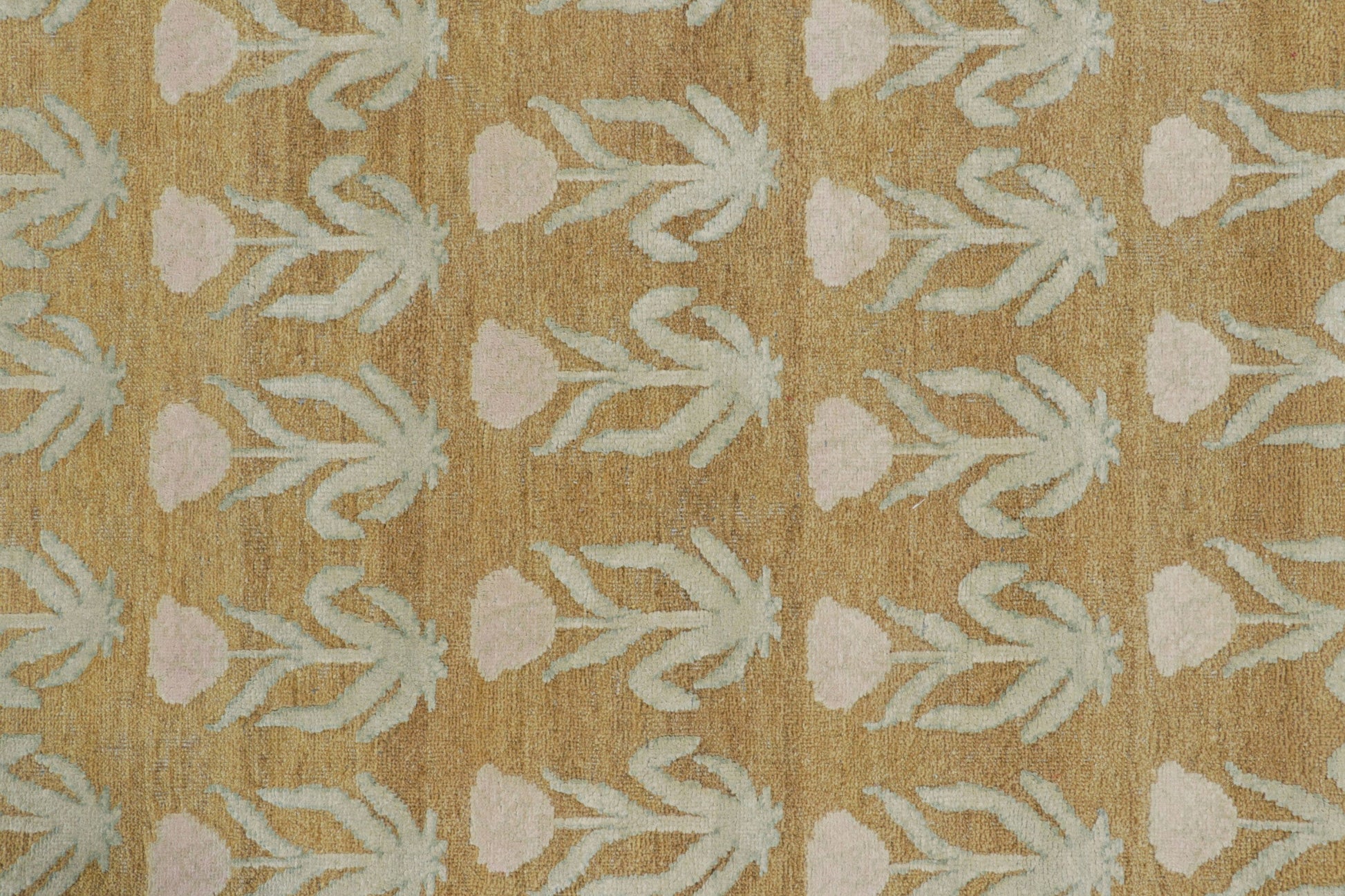 Rug & Kilim's Block Print Rug Design with Pink and Green Floral Patterns Rugs