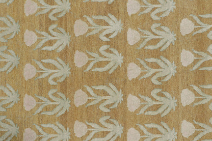 Rug & Kilim's Block Print Rug Design with Pink and Green Floral Patterns Rugs