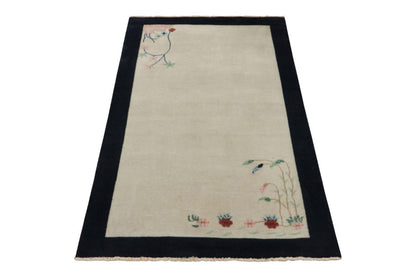 Rug & Kilim's Chinese Art Deco Runner Rug in Cream White with Floral Pattern Rugs