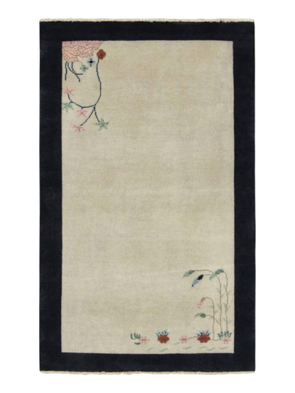 Rug & Kilim's Chinese Art Deco Runner Rug in Cream White with Floral Pattern Rugs