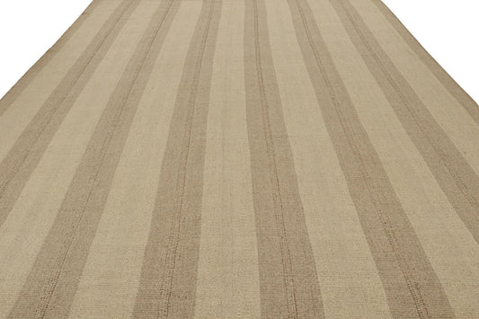 Rug & Kilim's Contemporary Kilim with Beige and Taupe Stripes and Brown Accents Rugs