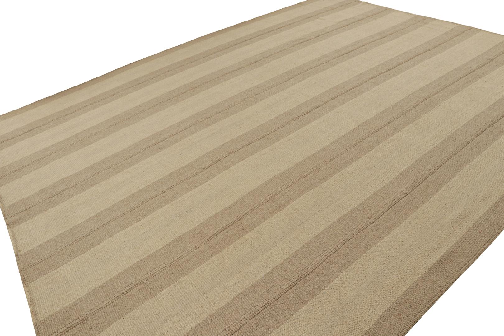 Rug & Kilim's Contemporary Kilim with Beige and Taupe Stripes and Brown Accents Rugs