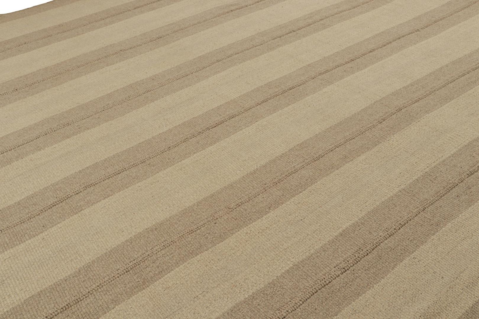 Rug & Kilim's Contemporary Kilim with Beige and Taupe Stripes and Brown Accents Rugs