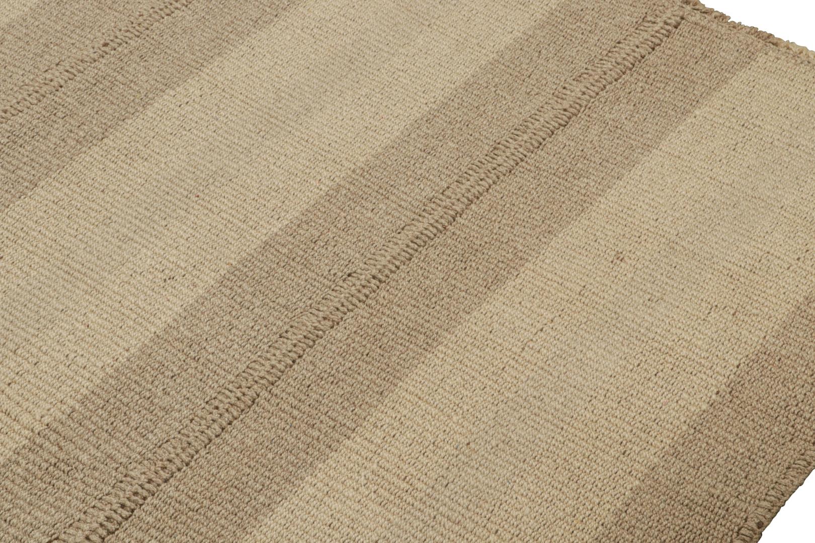 Rug & Kilim's Contemporary Kilim with Beige and Taupe Stripes and Brown Accents Rugs