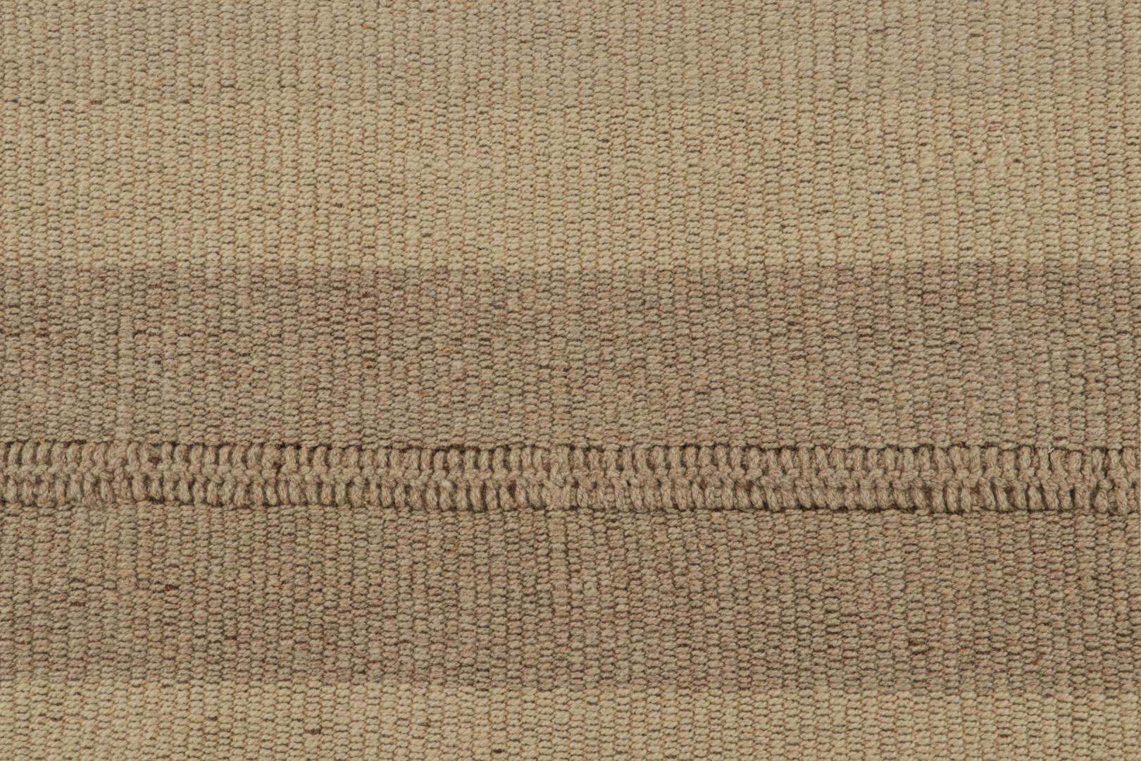 Rug & Kilim's Contemporary Kilim with Beige and Taupe Stripes and Brown Accents Rugs
